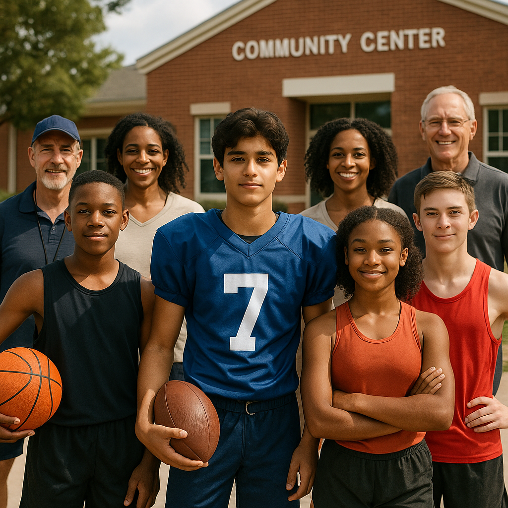 A diverse group of young athletes standing confide